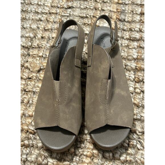 Pierre Dumas Brown Suede Slingback Wedge Platform Sandals Size 10 Open Toe - Picture 3 of 8